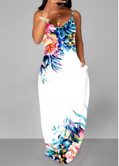 ROTITA Floral Print White Spaghetti Strap Dress