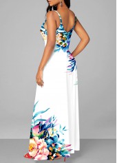 White dresses,Floral dresses,ROTITA Floral Print White Spaghetti Strap Dress