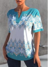 Cyan tops,Tribal tops,ROTITA Spaghetti Strap Cyan Tribal Print Blouse
