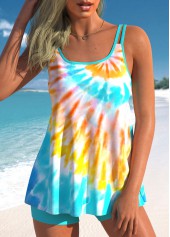 Cyan plus size,Tie Dye plus size,ROTITA Plus Size Tie Dye Print Cyan Tankini Set