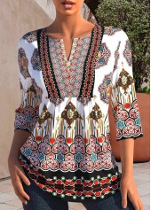ROTITA Tribal Print Split Neck Multi Color Blouse