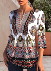 Multi Color tops,Tribal tops,ROTITA Tribal Print Split Neck Multi Color Blouse