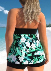 Cyan plus size,Floral plus size,ROTITA Floral Print Plus Size Cyan Halter Tankini Top