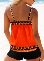 Orange swimwear,Tribal swimwear,ROTITA Bowknot Side Tribal Print Orange Tankini Top