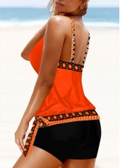 Orange swimwear,Tribal swimwear,ROTITA Bowknot Side Tribal Print Orange Tankini Top
