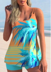 ROTITA Coral Orange Contrast Coconut Tree Print Tankini Set