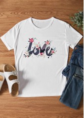 White tops,Letter tops,Letter Print Round Neck Short Sleeve White T Shirt