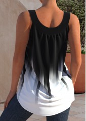 Black tops,Ombre tops,ROTITA Wide Strap Black Ombre Decorative Button Tank Top
