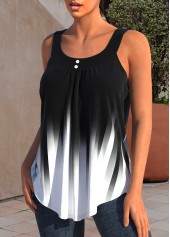 Black tops,Ombre tops,ROTITA Wide Strap Black Ombre Decorative Button Tank Top