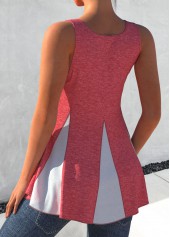 Pink tops,Contrast Color tops,ROTITA Decorative Button Contrast Pink Tank Top