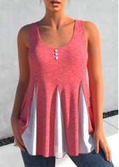 ROTITA Decorative Button Contrast Pink Tank Top