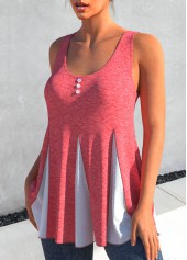 Pink tops,Contrast Color tops,ROTITA Decorative Button Contrast Pink Tank Top