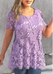 Light Purple plus size,Plain Color plus size,ROTITA Plus Size Embroidered Light Purple T Shirt