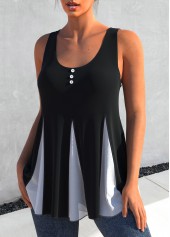 Black tops,Contrast Color tops,ROTITA Decorative Button Contrast Black Tank Top