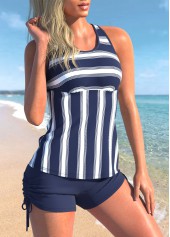Navy swimwear,Striped swimwear,ROTITA Navy Blue Striped Wide Strap Tankini Set