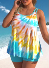 Cyan plus size,Tie Dye plus size,ROTITA Plus Size Tie Dye Print Cyan Tankini Set