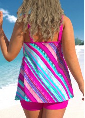 Hot Pink plus size,Striped plus size,ROTITA Striped Plus Size Rose Red Double Straps Tankini Set