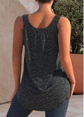 Dark Grey tops,Plain Color tops,ROTITA Decorative Button Dark Grey Wide Strap Tank Top