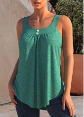 Turquoise tops,Plain Color tops,ROTITA Decorative Button Turquoise Wide Strap Tank Top