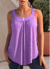 ROTITA Wide Strap Light Purple Decorative Button Tank Top