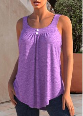 Light Purple tops,Plain Color tops,ROTITA Wide Strap Light Purple Decorative Button Tank Top