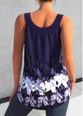 Floral tops,ROTITA Floral Print Deep Purple Round Neck Tank Top
