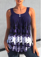 Dunkelviolettes Rotita-Tanktop mit Blumendruck und Rundhalsausschnitt
