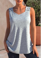 ROTITA Lace Stitching Grey Marl Tank Top