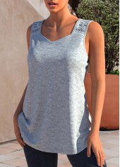 Plain Color tops,ROTITA Lace Stitching Grey Marl Tank Top