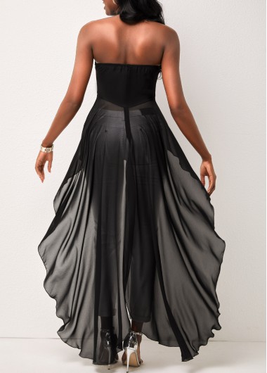 Black tops,Plain Color tops,ROTITA High Low Hem Halter Black Blouse