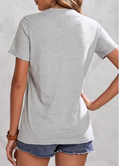 Light Grey tops,Flag tops,Short Sleeve American Flag Print Light Grey T Shirt