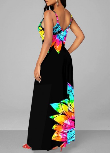 Black dresses,Floral dresses,ROTITA Black Floral Print Spaghetti Strap Maxi Dress