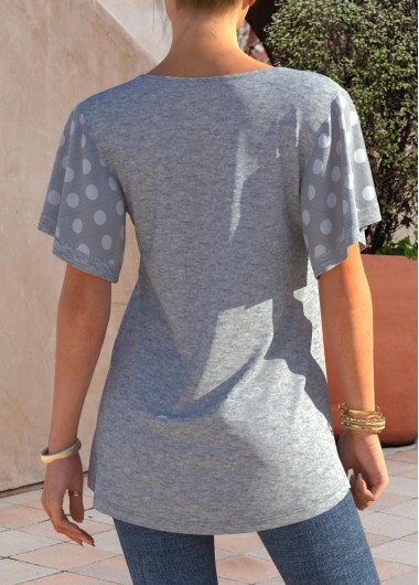 Light Grey Marl tops,Dot tops,ROTITA Keyhole Neckline Polka Dot Grey Marl T Shirt