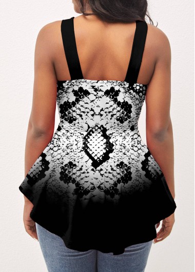 Black tops,Animal Print tops,ROTITA Animal Pattern Ombre Asymmetric Hem Black T Shirt