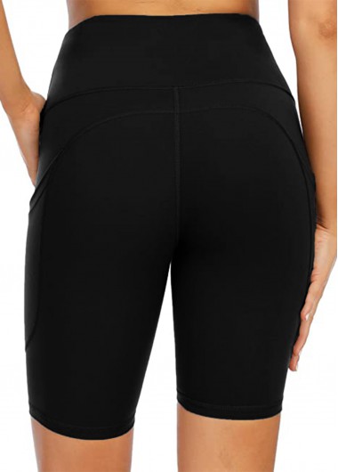 Black swimwear,Plain Color swimwear,ROTITA Black Pocket High Waisted Skinny Swim Shorts