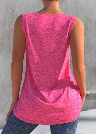 Pink tops,Plain Color tops,ROTITA Button Detail Pink Split Neck Tank Top