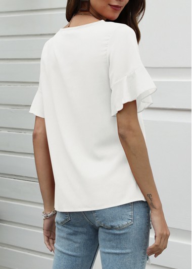 White tops,Plain Color tops,White Cutout Pearl Design T Shirt