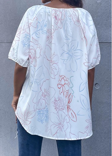 White tops,Floral tops,Floral Print Tie Front White T Shirt