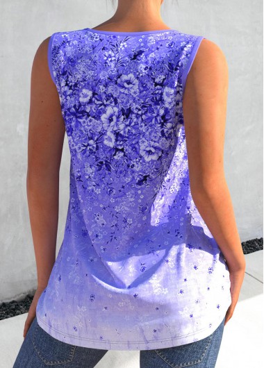 Purple tops,Ditsy Floral tops,ROTITA Floral Print Purple Split Neck Tank Top