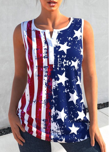 Striped tops,ROTITA American Flag Print Color Block Tank Top