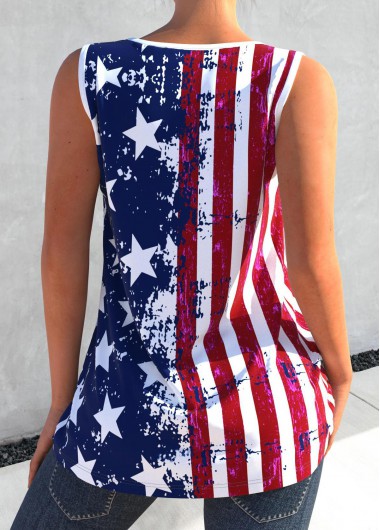 Striped tops,ROTITA American Flag Print Color Block Tank Top