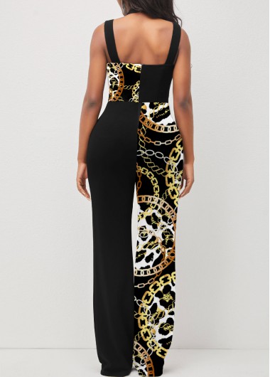 Black jumpsuits & rompers,Tribal jumpsuits & rompers,ROTITA Black Cross Halter Animal Pattern Jumpsuit