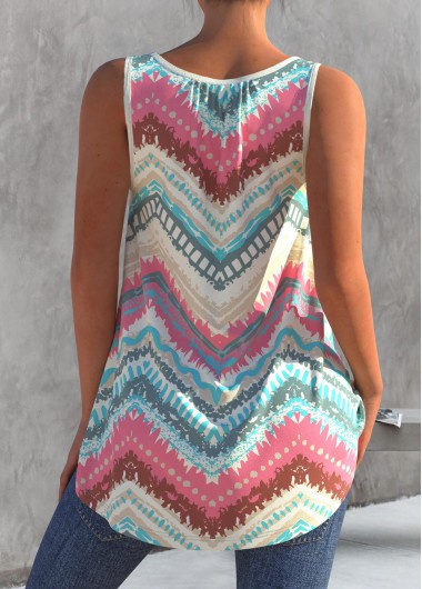 Geometric tops,ROTITA Color Block Chevron Print Wide Strap Tank Top