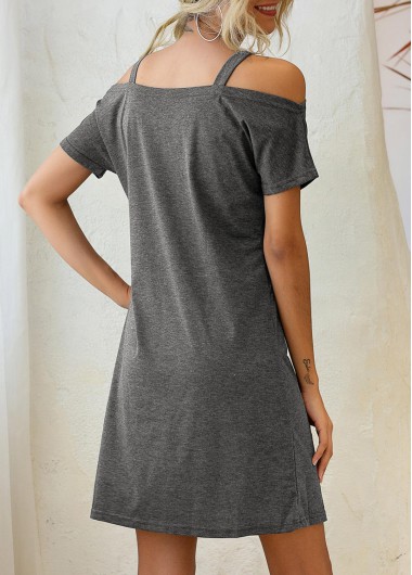 Dark Grey dresses,Plain Color dresses,Strappy Cold Shoulder Dark Grey Short Sleeve Dress