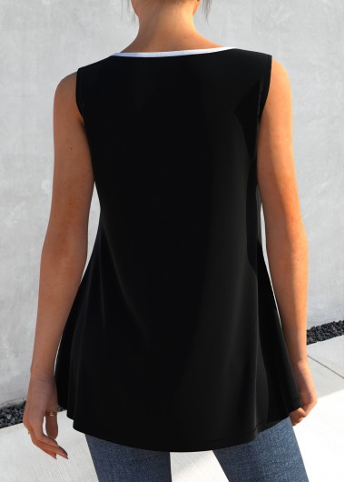 Black tops,Plain Color tops,ROTITA Wide Strap Black Faux Two Piece Tank Top