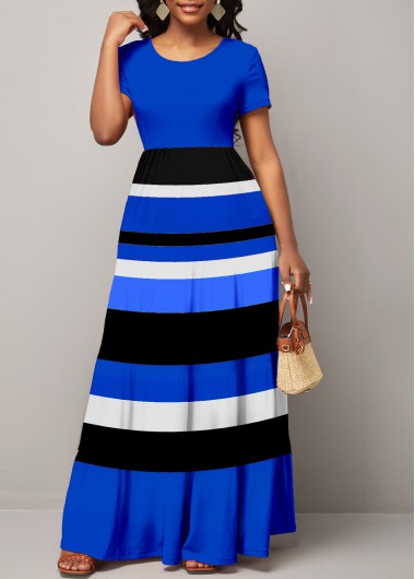 Royal Blue dresses,Striped dresses,ROTITA Royal Blue Short Sleeve Striped Dress