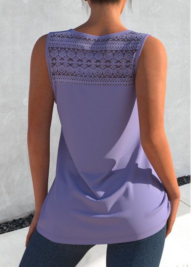 Dusty Purple tops,Plain Color tops,ROTITA Cross Strap Dusty Purple Lace Stitching Tank Top