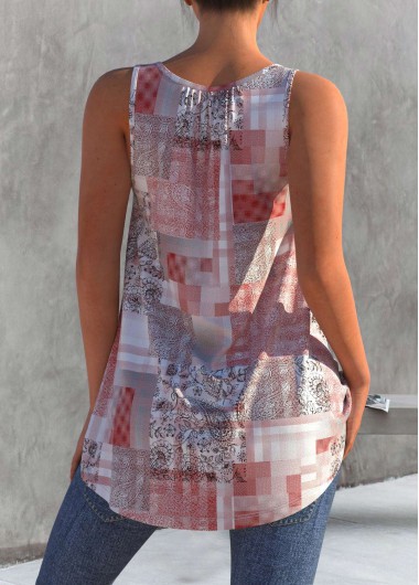 Plaid tops,ROTITA Floral Print Plaid Color Block Tank Top