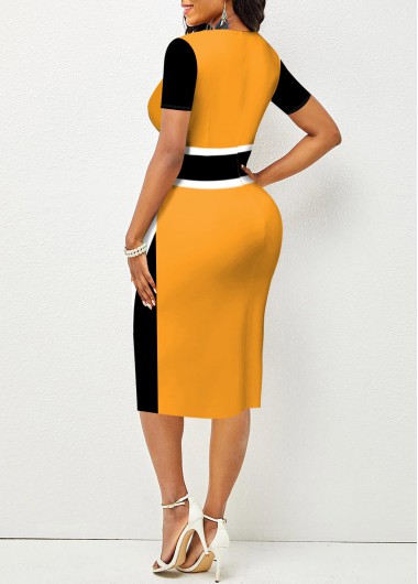 Ginger dresses,Contrast Color dresses,ROTITA Ginger Contrast V Neck Short Sleeve Dress