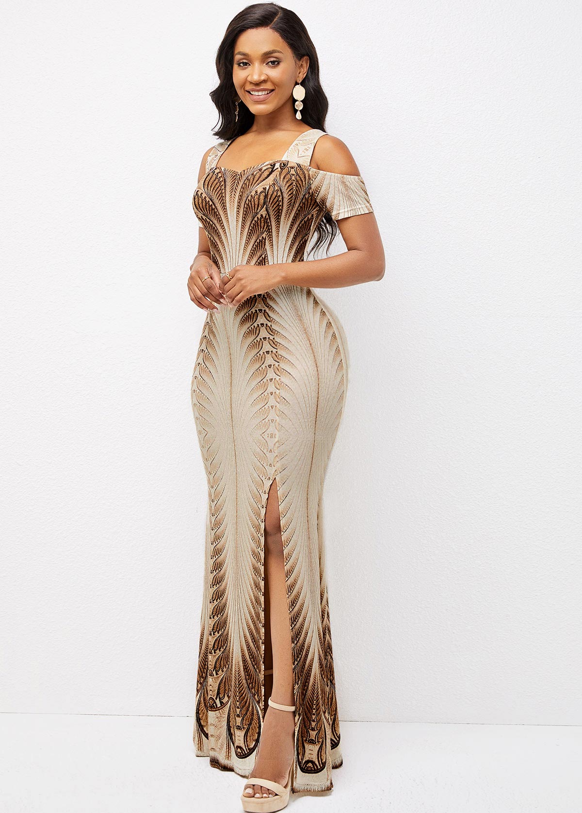 Multi Color dresses,Tribal dresses,ROTITA Foil Print Side Slit Texture Knitted Dress
